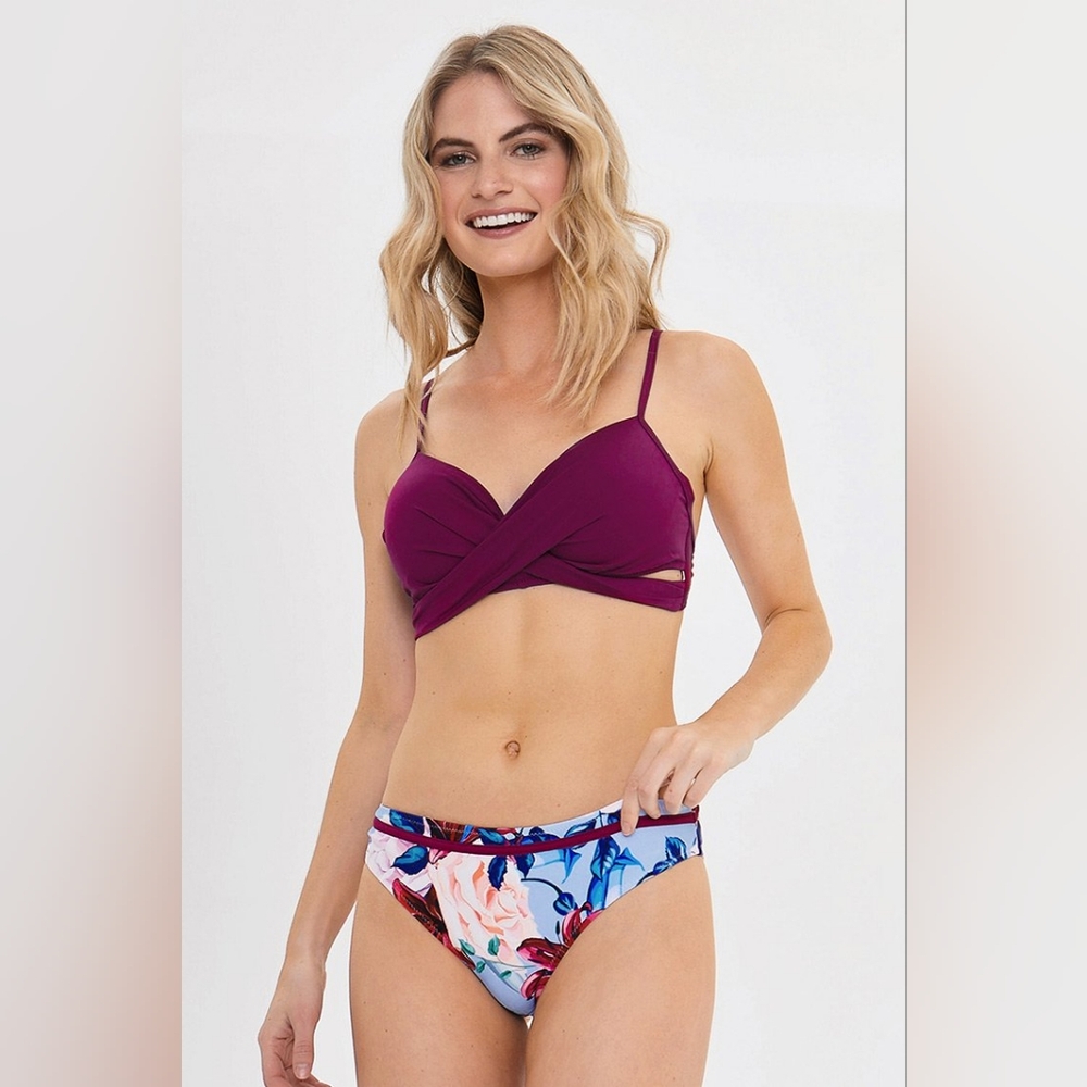 Women’s Plum Twist Front Bikini Top & Floral Bottom Set